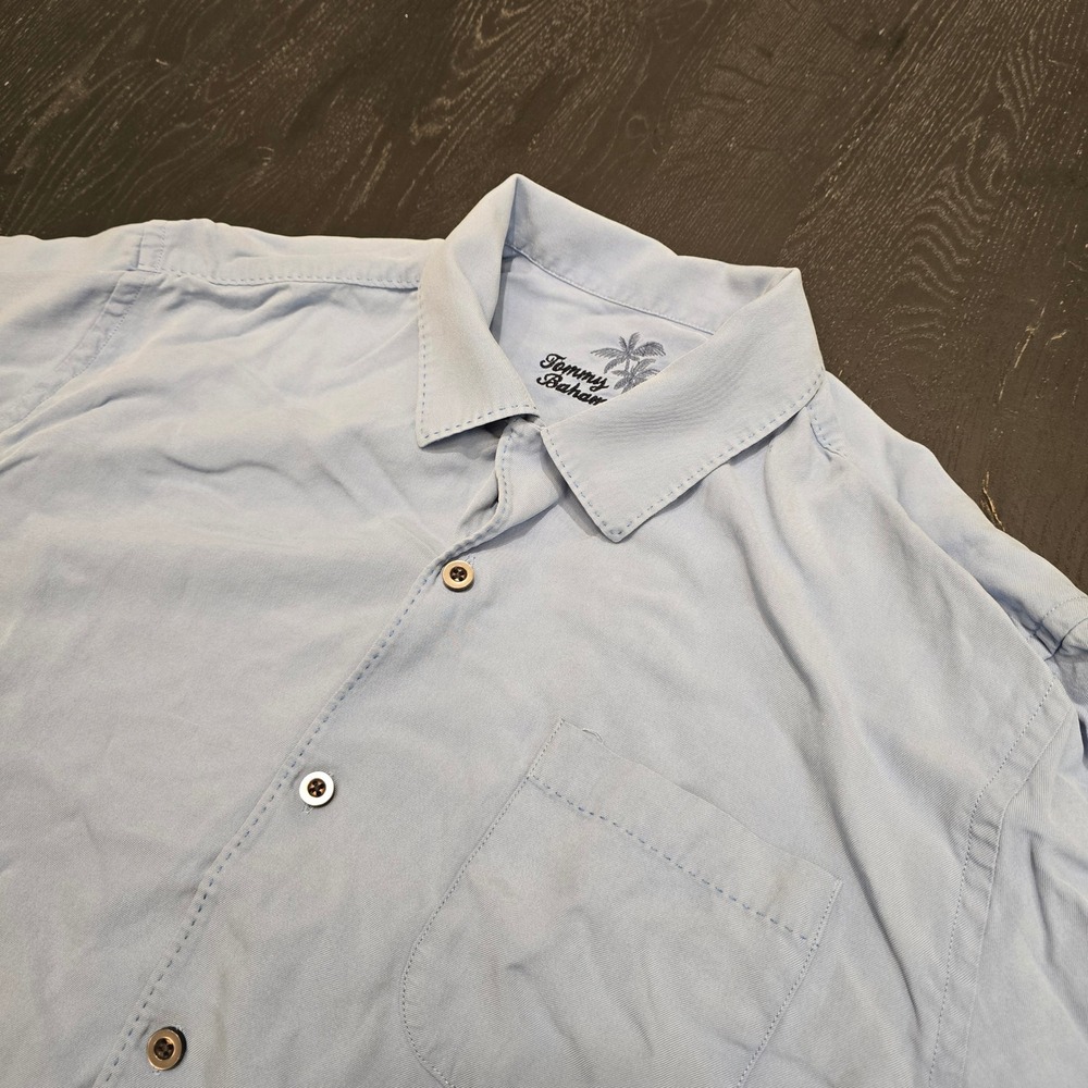 Tommy Bahama Mens Light Blue‎ 100% Silk Short Sleeve Button Up Shirt Large L/G